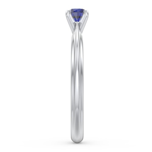 1/4 ct. Round Gemstone Engagement Ring with Ridged Band – Sterling Silver with Blue Sapphire