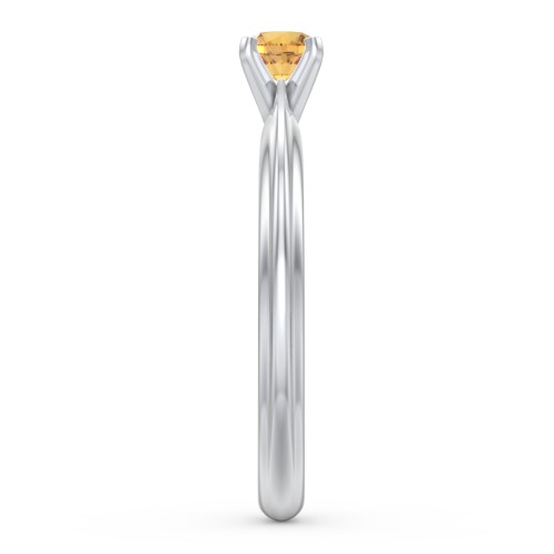 1/4 ct. Round Gemstone Engagement Ring with Ridged Band – Sterling Silver with Citrine