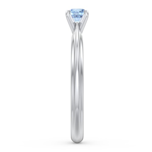 1/4 ct. Round Gemstone Engagement Ring with Ridged Band – Sterling Silver with Blue Topaz