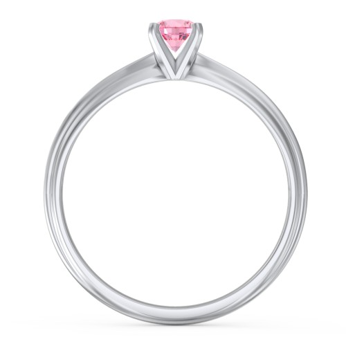 1/4 ct. Round Gemstone Engagement Ring with Ridged Band – Sterling Silver with Pink Tourmaline