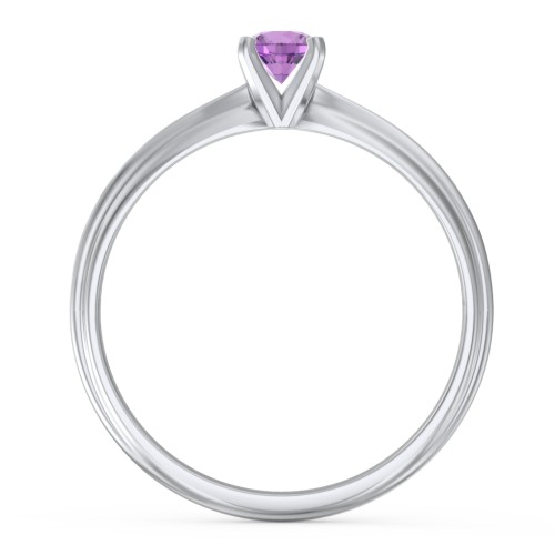 1/4 ct. Round Gemstone Engagement Ring with Ridged Band – Sterling Silver with Amethyst