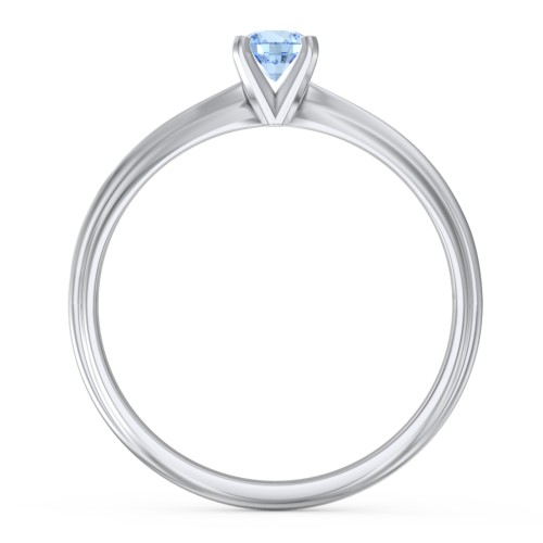 1/4 ct. Round Gemstone Engagement Ring with Ridged Band – Sterling Silver with Blue Topaz