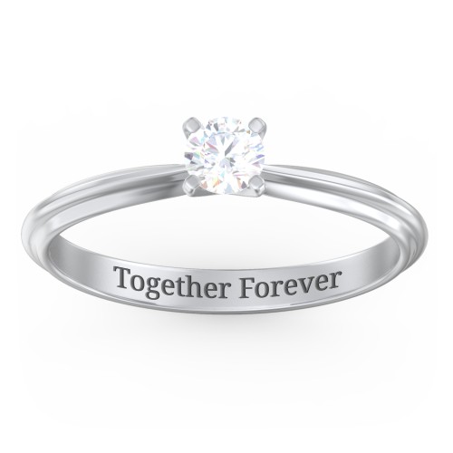 1/4 ct. Round Gemstone Engagement Ring with Ridged Band – Sterling Silver with Diamond