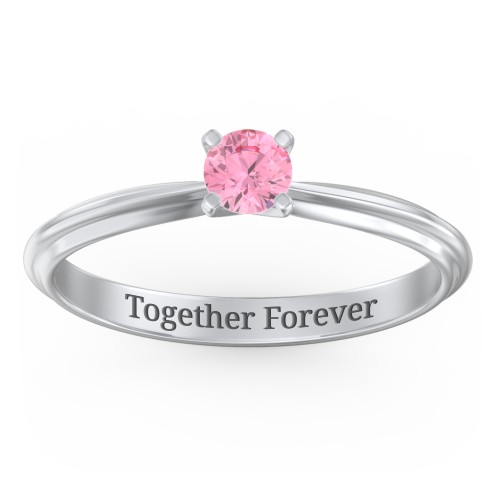 1/4 ct. Round Gemstone Engagement Ring with Ridged Band – Sterling Silver with Pink Tourmaline