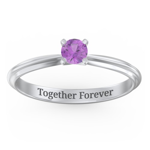1/4 ct. Round Gemstone Engagement Ring with Ridged Band – Sterling Silver with Amethyst