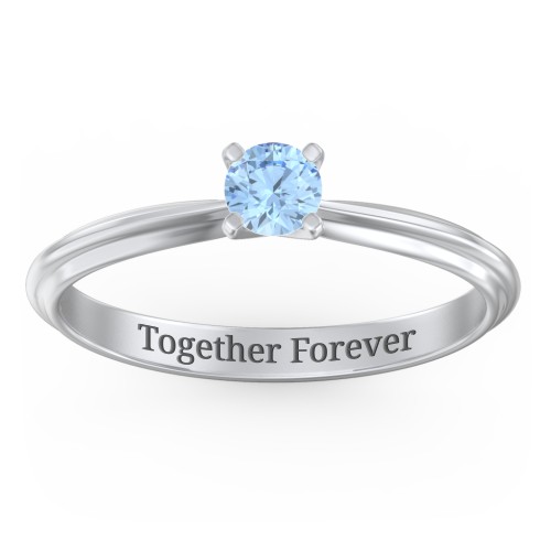 1/4 ct. Round Gemstone Engagement Ring with Ridged Band – Sterling Silver with Blue Topaz