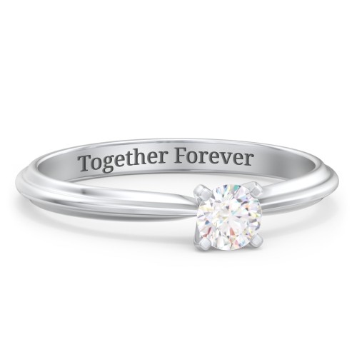 1/4 ct. Round Gemstone Engagement Ring with Ridged Band – Sterling Silver with Diamond