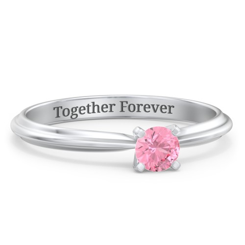 1/4 ct. Round Gemstone Engagement Ring with Ridged Band – Sterling Silver with Pink Tourmaline