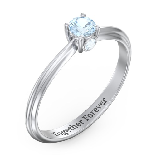 1/4 ct. Round Gemstone Peek-A-Boo Engagement Ring with Ridged Band – Sterling Silver with Aquamarine