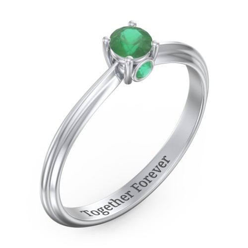 1/4 ct. Round Gemstone Peek-A-Boo Engagement Ring with Ridged Band – Sterling Silver with Emerald