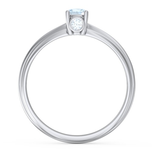 1/4 ct. Round Gemstone Peek-A-Boo Engagement Ring with Ridged Band – Sterling Silver with Aquamarine