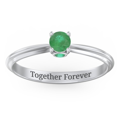 1/4 ct. Round Gemstone Peek-A-Boo Engagement Ring with Ridged Band – Sterling Silver with Emerald