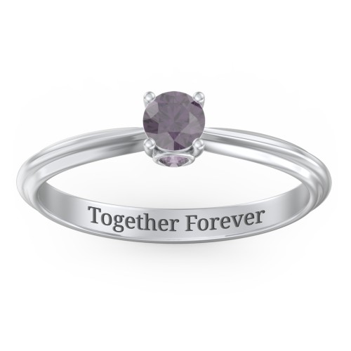 1/4 ct. Round Gemstone Peek-A-Boo Engagement Ring with Ridged Band