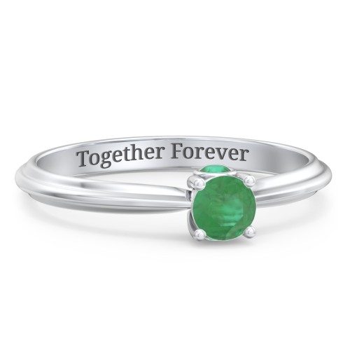 1/4 ct. Round Gemstone Peek-A-Boo Engagement Ring with Ridged Band – Sterling Silver with Emerald