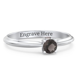 1/4 ct. Round Gemstone Peek-A-Boo Engagement Ring with Ridged Band in 925 Sterling Silver with Smokey Quartz