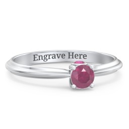 1/4 ct. Round Gemstone Peek-A-Boo Engagement Ring with Ridged Band in 925 Sterling Silver with Ruby