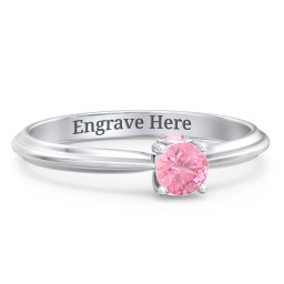 1/4 ct. Round Gemstone Peek-A-Boo Engagement Ring with Ridged Band in 925 Sterling Silver with Pink Tourmaline