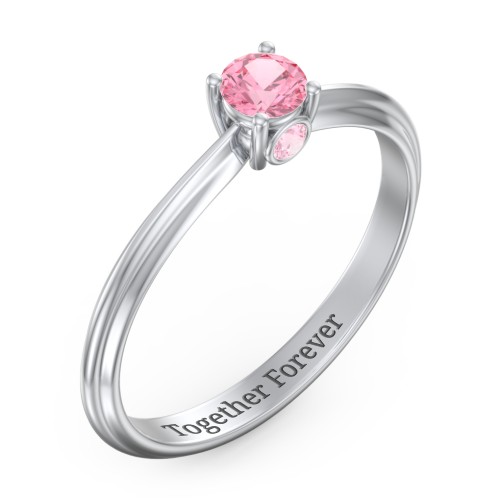 1/4 ct. Round Gemstone Peek-A-Boo Engagement Ring with Ridged Band – Sterling Silver with Pink Tourmaline