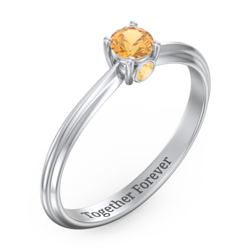 1/4 ct. Round Gemstone Peek-A-Boo Engagement Ring with Ridged Band – Sterling Silver with Citrine
