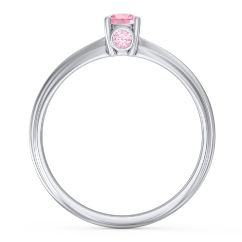 1/4 ct. Round Gemstone Peek-A-Boo Engagement Ring with Ridged Band – Sterling Silver with Pink Tourmaline