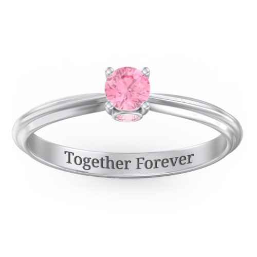 1/4 ct. Round Gemstone Peek-A-Boo Engagement Ring with Ridged Band – Sterling Silver with Pink Tourmaline