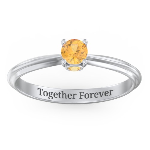 1/4 ct. Round Gemstone Peek-A-Boo Engagement Ring with Ridged Band – Sterling Silver with Citrine