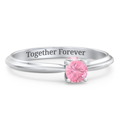 1/4 ct. Round Gemstone Peek-A-Boo Engagement Ring with Ridged Band – Sterling Silver with Pink Tourmaline