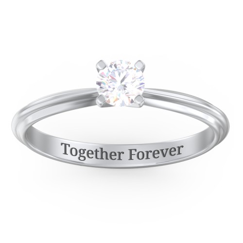1/3 ct. Round Gemstone Engagement Ring with Ridged Band – Sterling Silver with Lab Diamond
