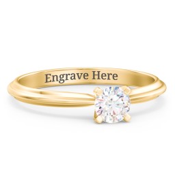 1/3 ct. Round Gemstone Engagement Ring with Ridged Band in 10K Solid Yellow Gold with White Premium Zirconia