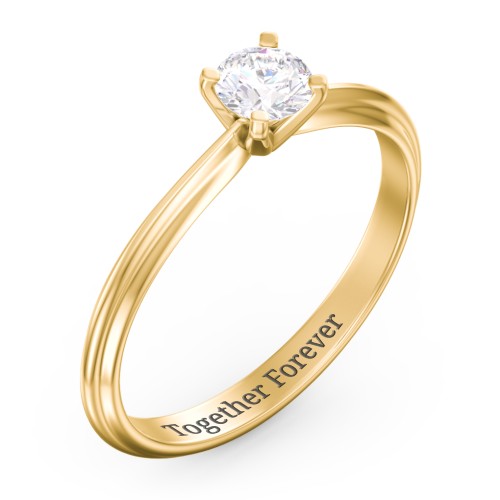 1/3 ct. Round Gemstone Engagement Ring with Ridged Band – 10K Yellow Gold with White Premium Zirconia