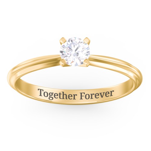 1/3 ct. Round Gemstone Engagement Ring with Ridged Band – 10K Yellow Gold with White Premium Zirconia