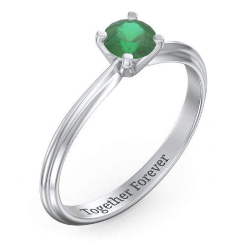 1/2 ct. Round Gemstone Engagement Ring with Ridged Band – Sterling Silver with Emerald