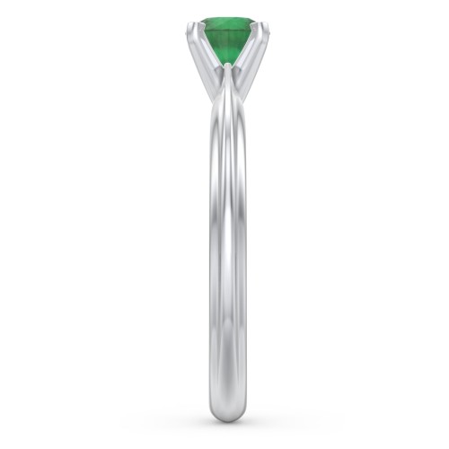 1/2 ct. Round Gemstone Engagement Ring with Ridged Band – Sterling Silver with Emerald