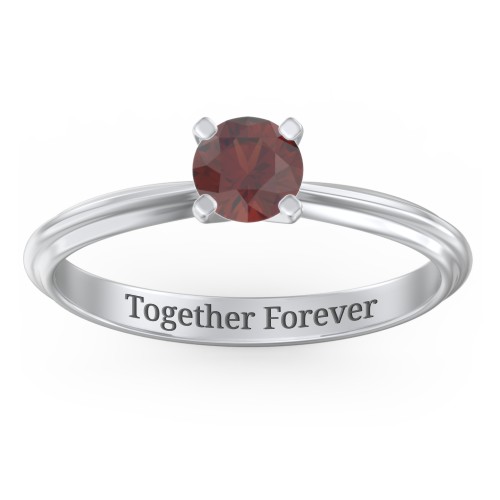 1/2 ct. Round Gemstone Engagement Ring with Ridged Band – Sterling Silver with Garnet