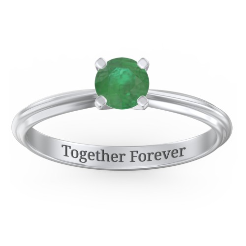 1/2 ct. Round Gemstone Engagement Ring with Ridged Band – Sterling Silver with Emerald
