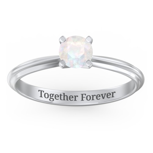 1/2 ct. Round Gemstone Engagement Ring with Ridged Band