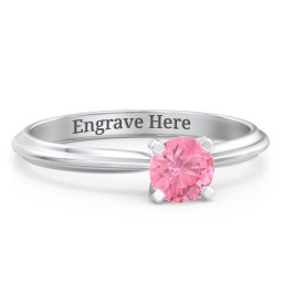 1/2 ct. Round Gemstone Engagement Ring with Ridged Band in 925 Sterling Silver with Pink Tourmaline