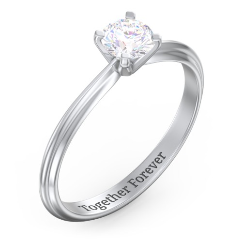 1/2 ct. Round Gemstone Engagement Ring with Ridged Band – Sterling Silver with Lab Diamond