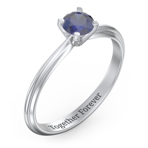 1/2 ct. Round Gemstone Engagement Ring with Ridged Band – Sterling Silver with Blue Sapphire