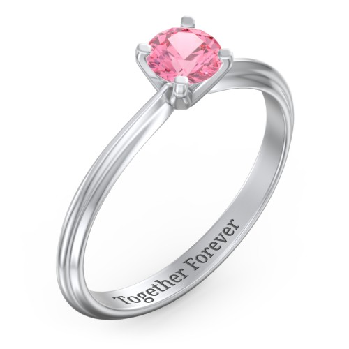1/2 ct. Round Gemstone Engagement Ring with Ridged Band – Sterling Silver with Pink Tourmaline
