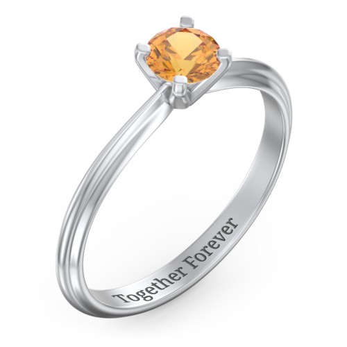 1/2 ct. Round Gemstone Engagement Ring with Ridged Band – Sterling Silver with Citrine