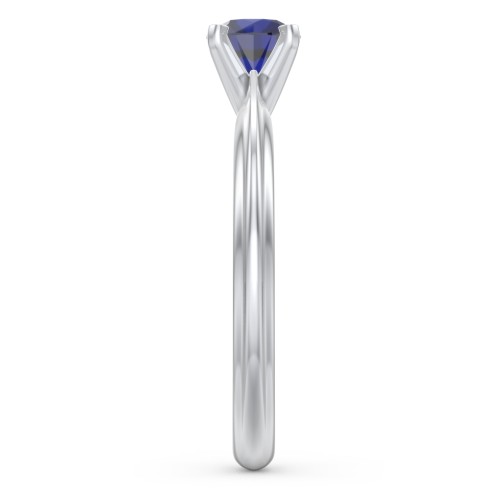 1/2 ct. Round Gemstone Engagement Ring with Ridged Band – Sterling Silver with Blue Sapphire