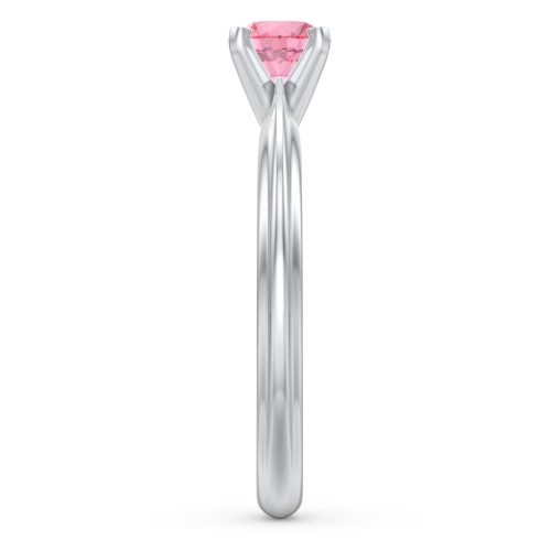 1/2 ct. Round Gemstone Engagement Ring with Ridged Band – Sterling Silver with Pink Tourmaline