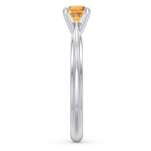 1/2 ct. Round Gemstone Engagement Ring with Ridged Band – Sterling Silver with Citrine