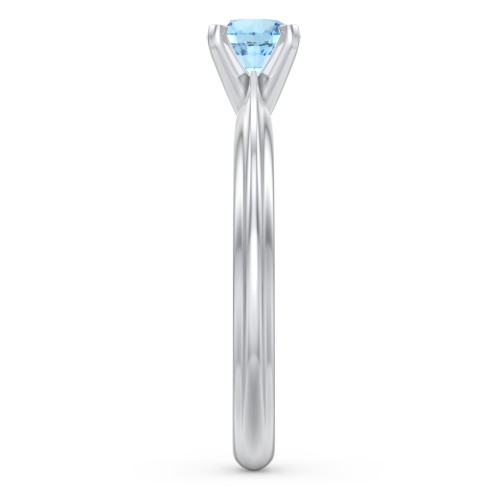 1/2 ct. Round Gemstone Engagement Ring with Ridged Band – Sterling Silver with Blue Topaz