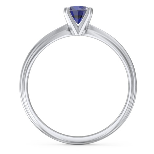 1/2 ct. Round Gemstone Engagement Ring with Ridged Band – Sterling Silver with Blue Sapphire