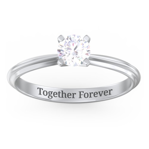 1/2 ct. Round Gemstone Engagement Ring with Ridged Band – Sterling Silver with Lab Diamond