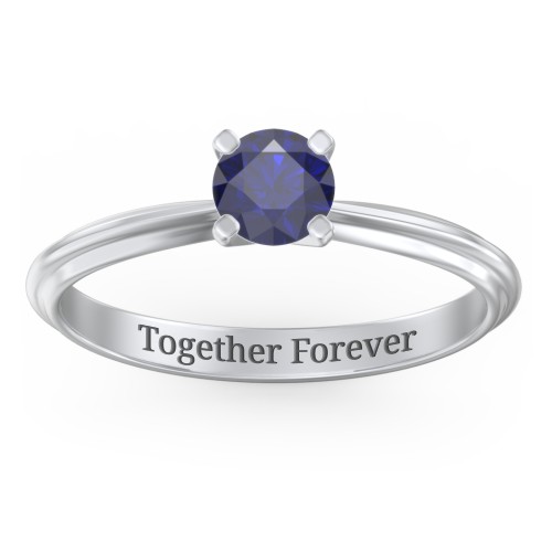 1/2 ct. Round Gemstone Engagement Ring with Ridged Band – Sterling Silver with Blue Sapphire