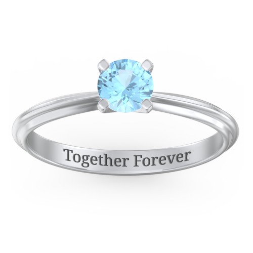 1/2 ct. Round Gemstone Engagement Ring with Ridged Band – Sterling Silver with Blue Topaz