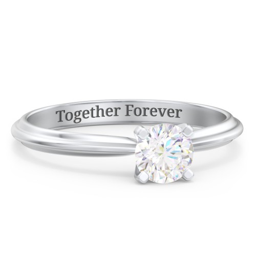 1/2 ct. Round Gemstone Engagement Ring with Ridged Band – Sterling Silver with Lab Diamond
